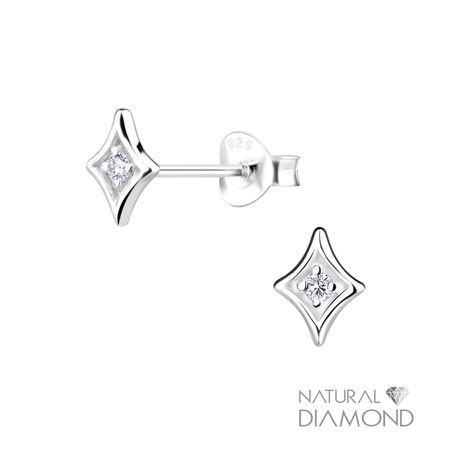 Silberne rautenförmige Ohrstecker mit natürlichem Diamant