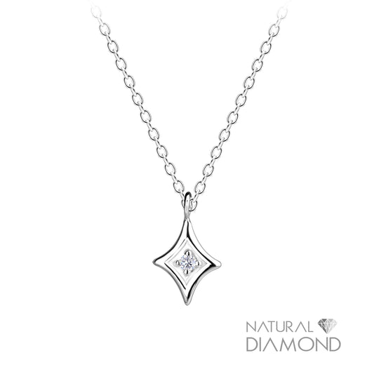 Silver Diamond Shaped Necklace With Natural Diamond