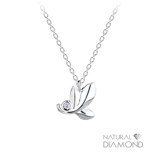 Silver Leaf Necklace With Natural Diamond