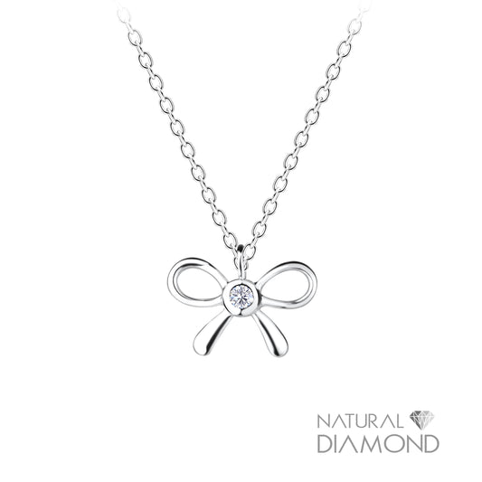 Silver Bow Necklace With Diamond