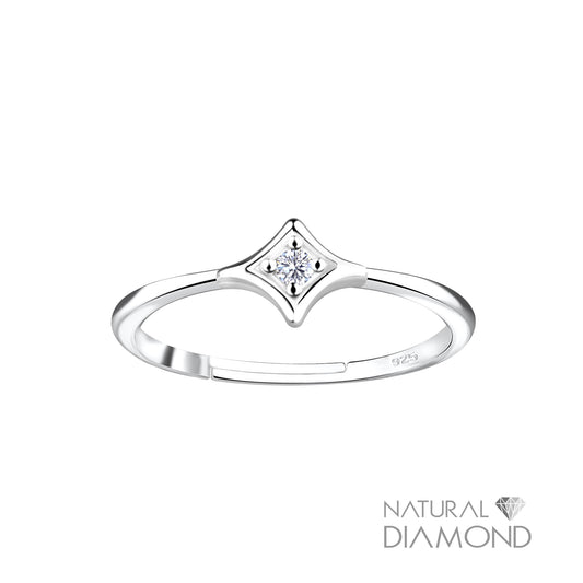 Silver Diamond Shaped Adjustable Ring With Natural Diamond