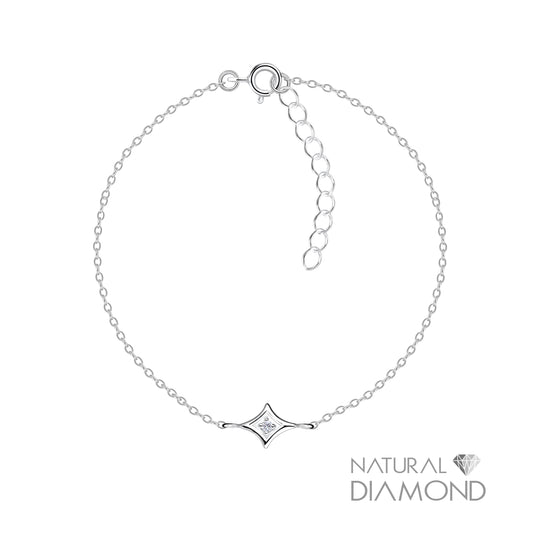 Silver Diamond Shaped Bracelet With Natural Diamond