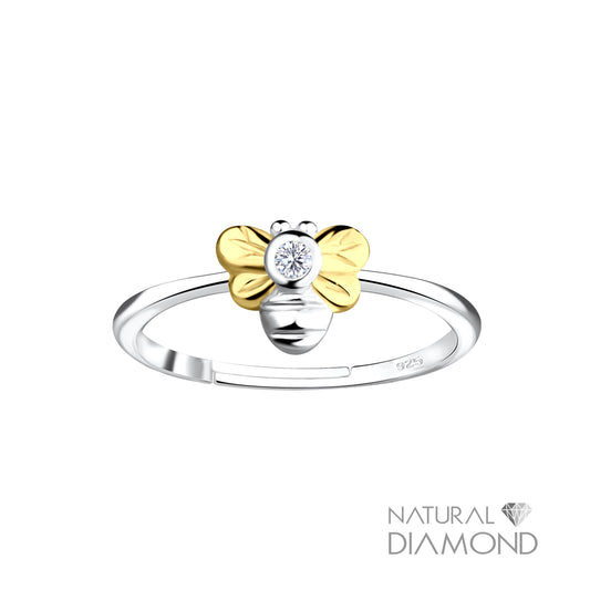 Silver Bee Adjustable Ring With Natural Diamond
