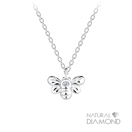 Silver Bee Necklace With Natural Diamond