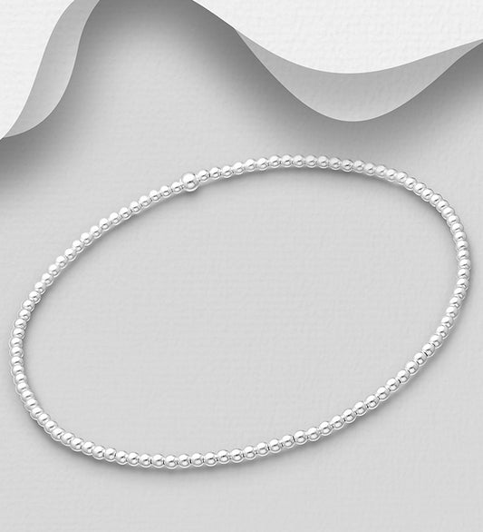 925 Sterling Silver Ball Beads Stretch Bracelet
