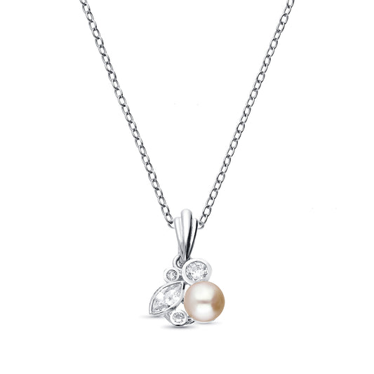 925 Sterling Silver Pendant, Decorated with Freshwater Pearl and CZ Simulated Diamonds