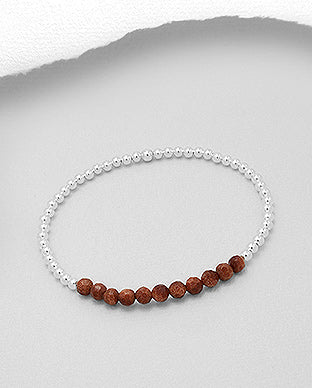 Elastisches Armband aus 925er Sterlingsilber, perlenbesetzt mit verschiedenen Edelsteinen