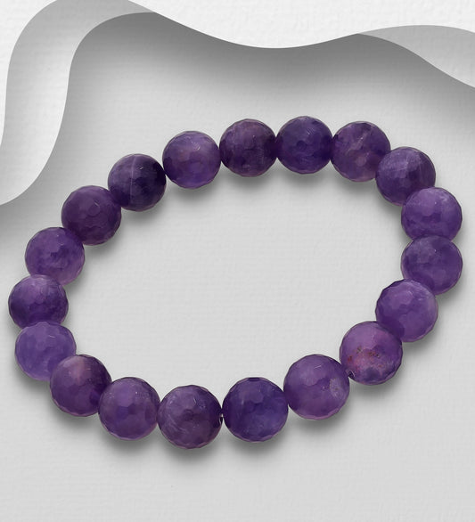 Elastic Bracelet, Decorated with Amethyst Beads