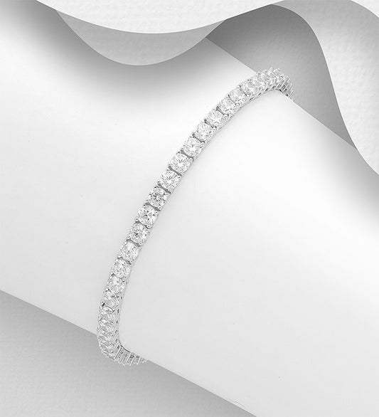925 Sterling Silver Tennis Bracelet Decorated with CZ Simulated Diamonds