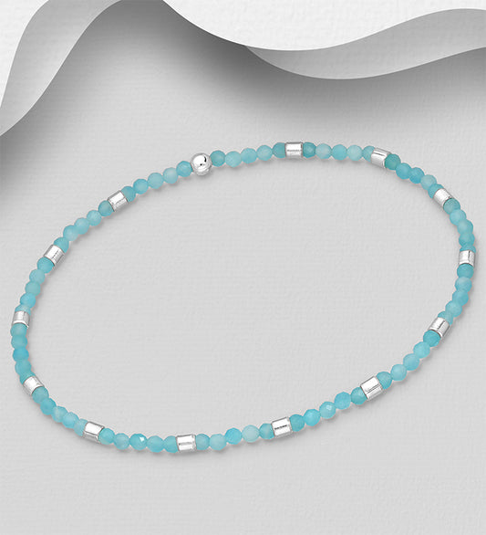 925 Sterling Silver Bracelet, Beaded with Amazonite