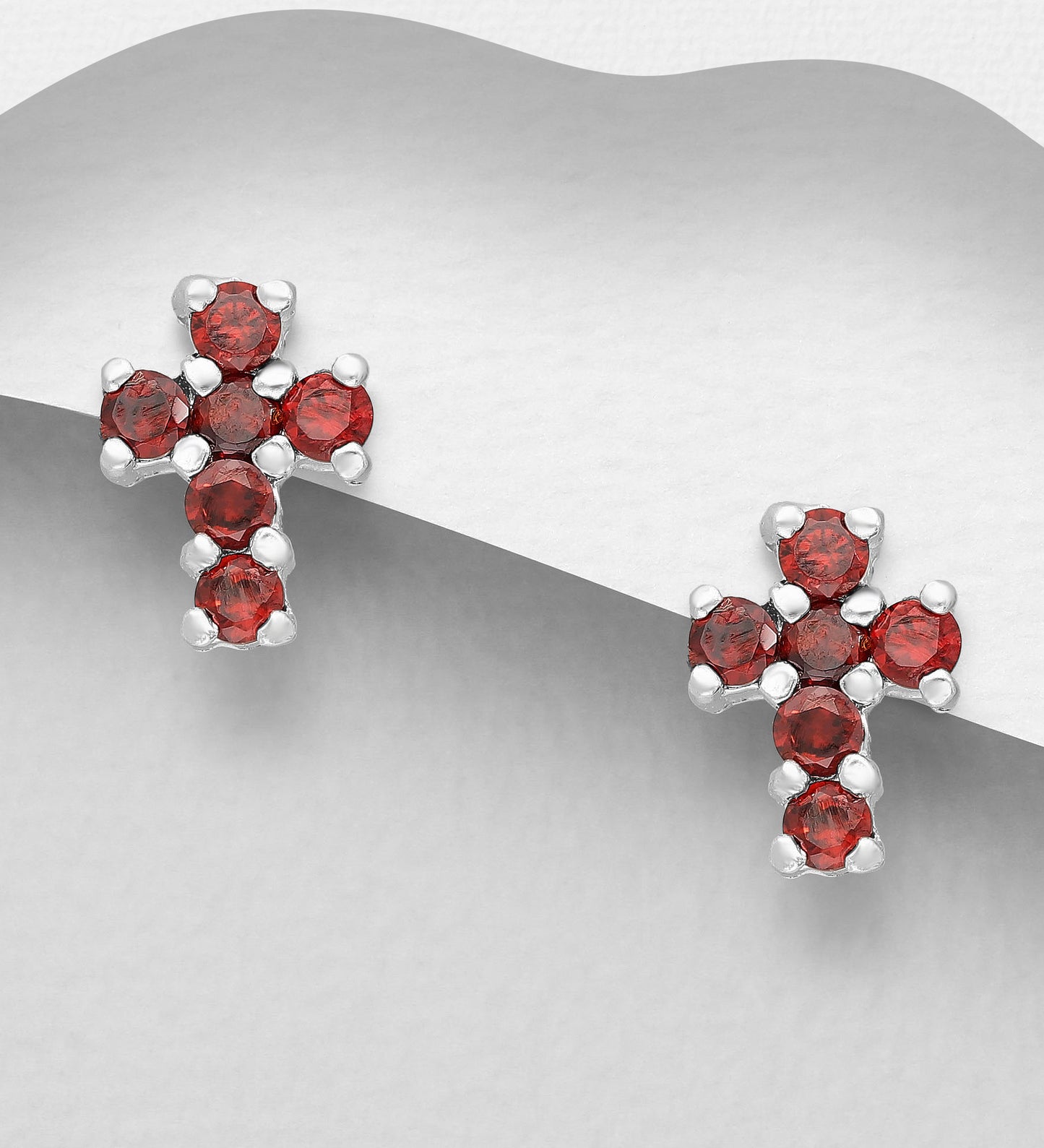 Kreuz-Push-Back-Ohrringe aus 925er-Sterlingsilber, verziert mit simulierten CZ-Diamanten in verschiedenen Farben