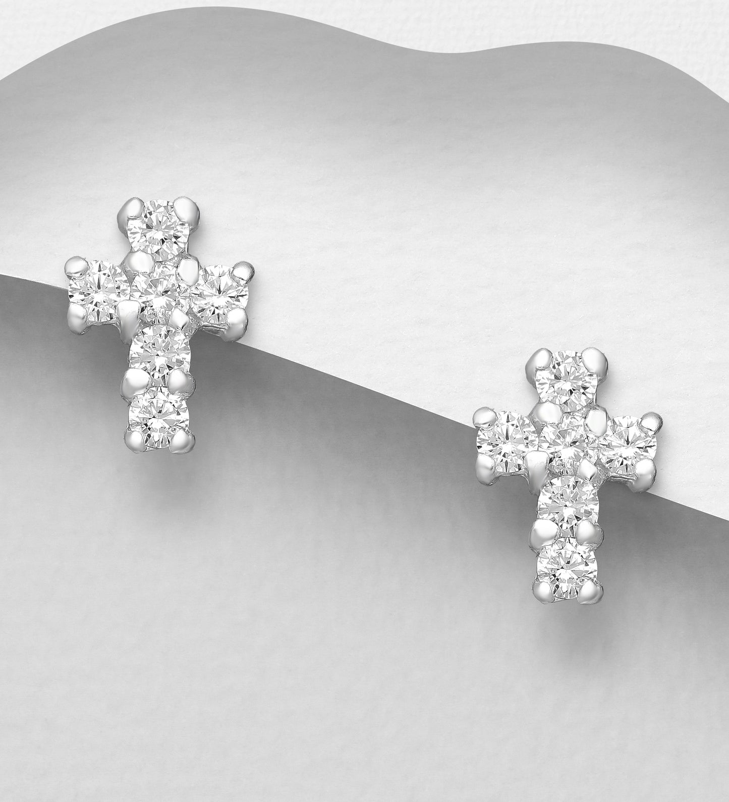 925 Sterling Silver Cross Push-Back Earrings, Decorated with Various Color CZ Simulated Diamonds