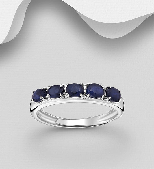 La Preciada - 925 Sterling Silver Ring, Decorated with Blue Sapphire