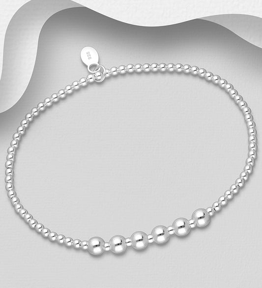 925 Sterling Silver Ball Beads Elastic Bracelet