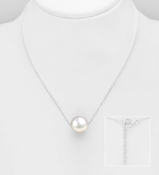 925 Sterling Silver Necklace, Beaded with 10 mm Freshwater Pearl