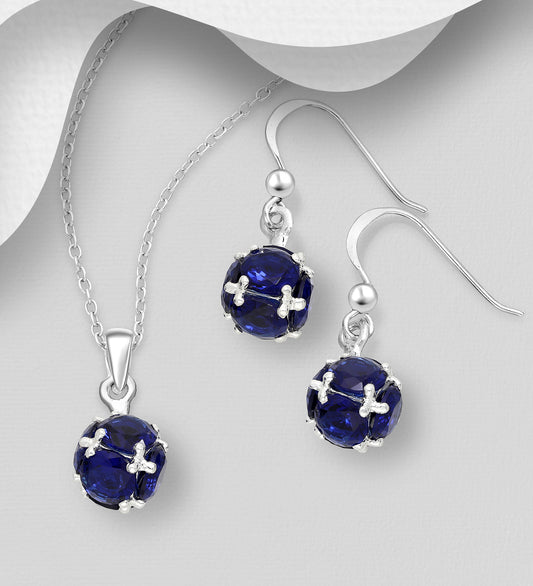 925 Sterling Silver Hook Earrings and Pendant Jewelry Set, Decorated with CZ Simulated Diamonds