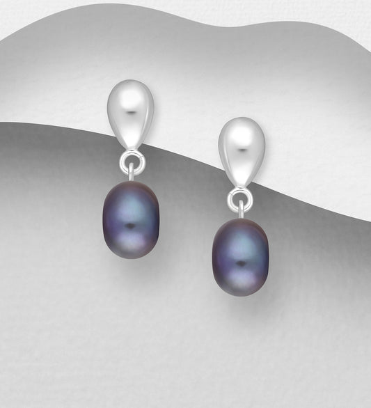 925 Sterling Silver Push-Back Earrings Decorated with Freshwater Pearls, Pearls Shape may vary.