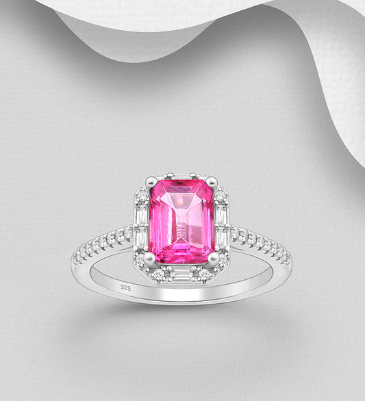 La Preciada - 925 Sterling Silver Ring, Decorated with Pink Topaz and CZ Simulated Diamonds