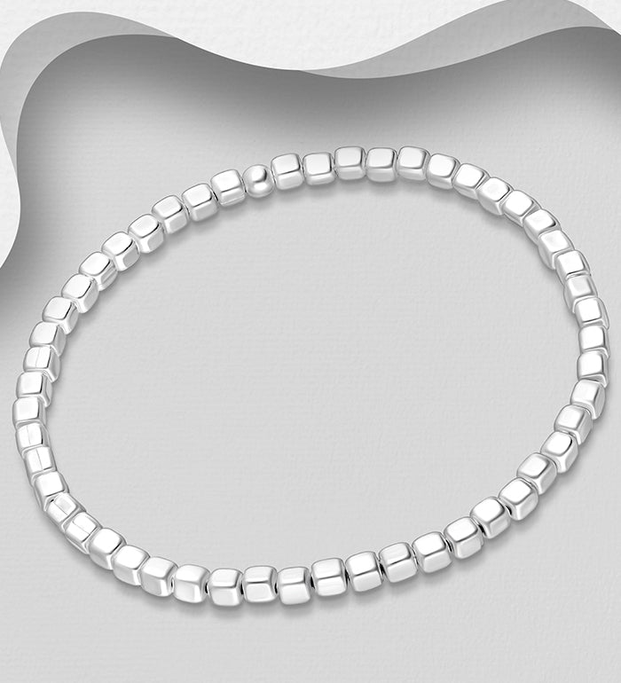 925 Sterling Silver Dice Beads Elastic Bracelet