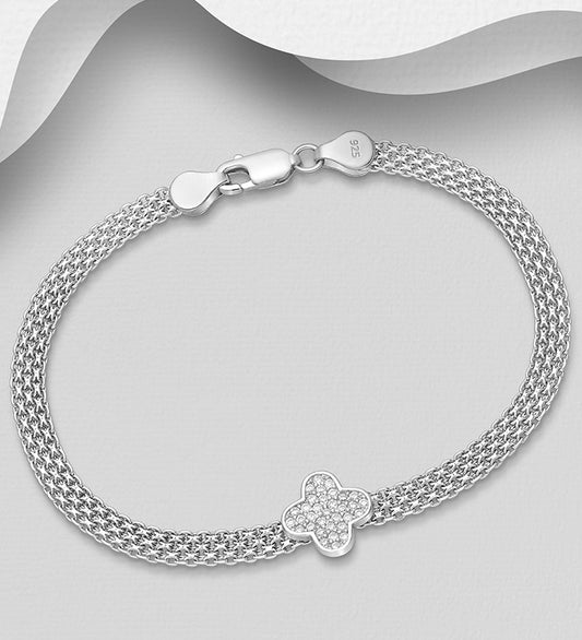925 Sterling Silver Chain Bracelet, Decorated with CZ Simulated Diamonds