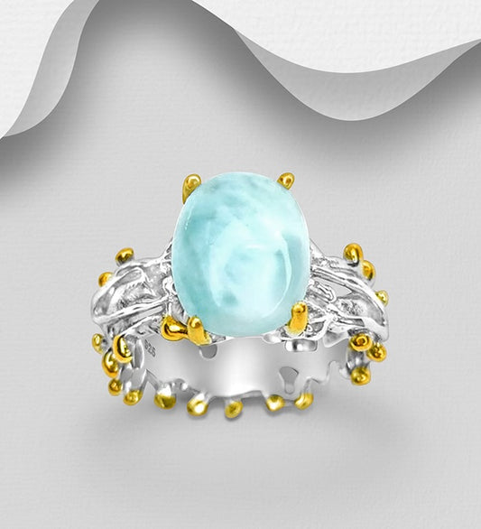 ADIORE  -
925 Sterling Silver Ring, Decorated with Larimar, Plated with 3 Micron 22K
Yellow Gold