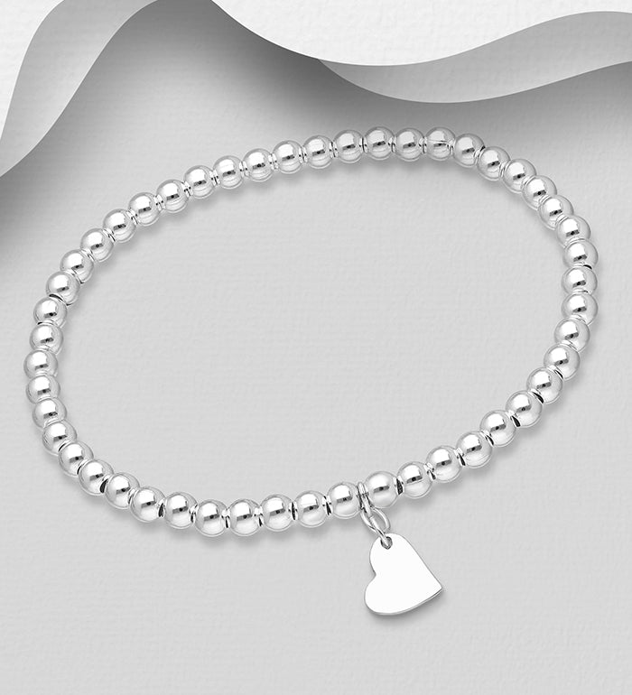 Stretch-Armband „Peace“ aus 925er-Sterlingsilber mit Kugel und Herz