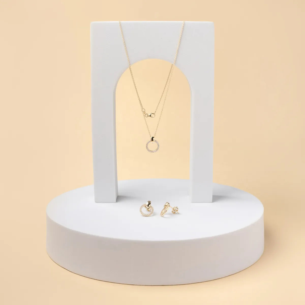 14ct Set (earrings and necklace) in yellow gold with cubic zirconia