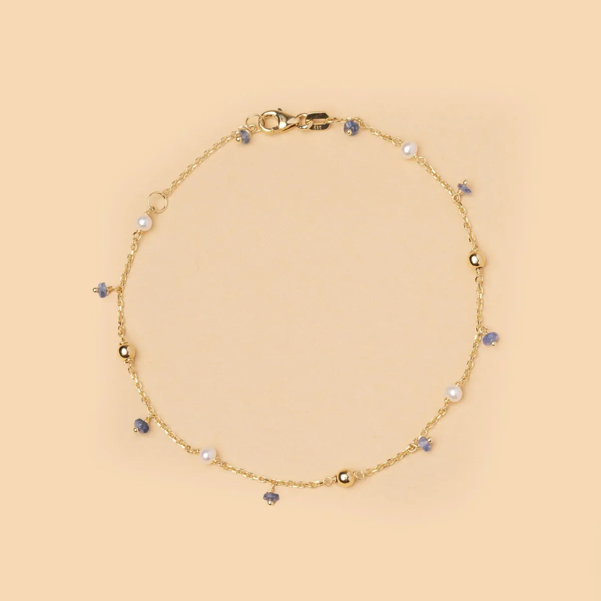 14ct Yellow gold bracelet with Blue - Sapphire Root and pearls